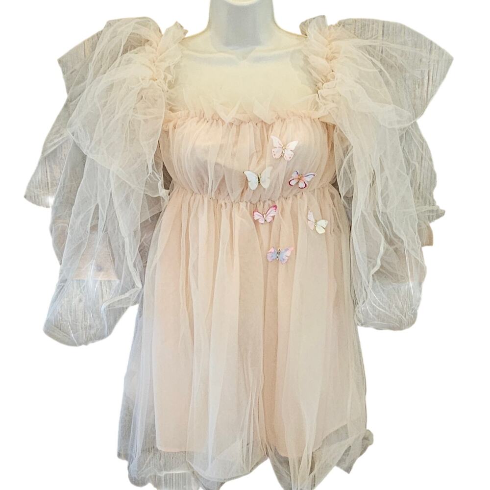 Pink fairy poofy babyshower, maternity, versatile butterfly dress L girly EUC